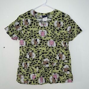 Sanibel Scrubs Cats & Dogs Cartoon Print Scrub Top